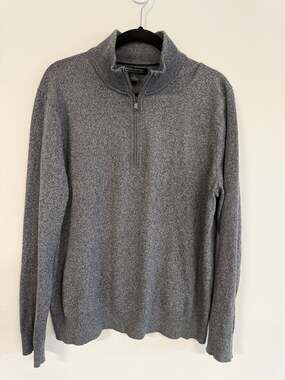 Banana Republic Men's Gray Heathered Pima Cotton Cashmere 1/4 Zip Sweater
